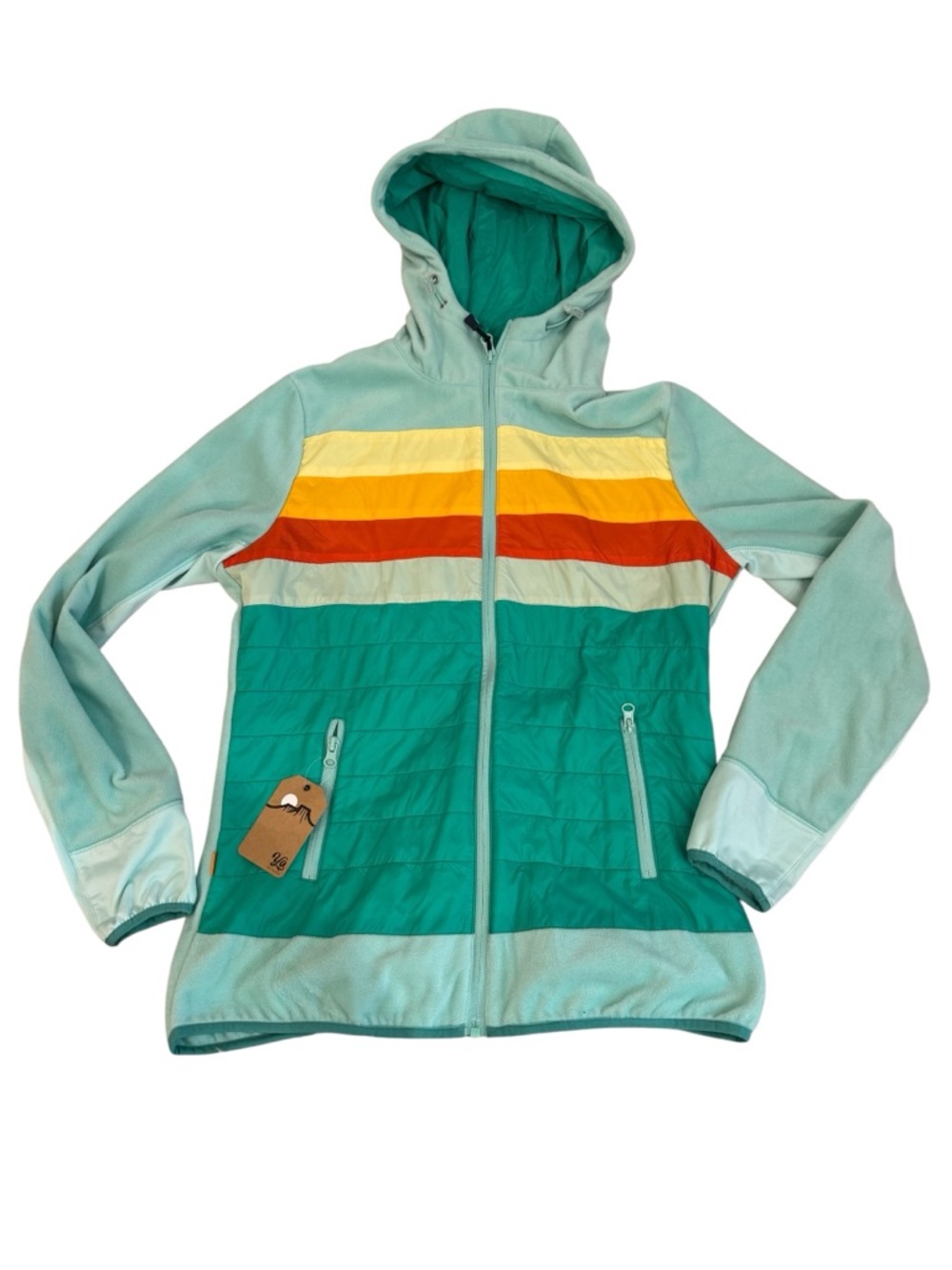 NEW Yo Colorado Storm Fleece Puffer Jacket M Aqua Striped Full Zip NWT